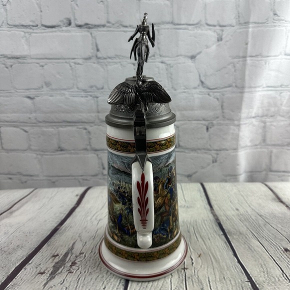VTG House of Goebel Beer Stein Military Scene Horse Eagle Pewter Lid &Lithophane - Picture 12 of 16